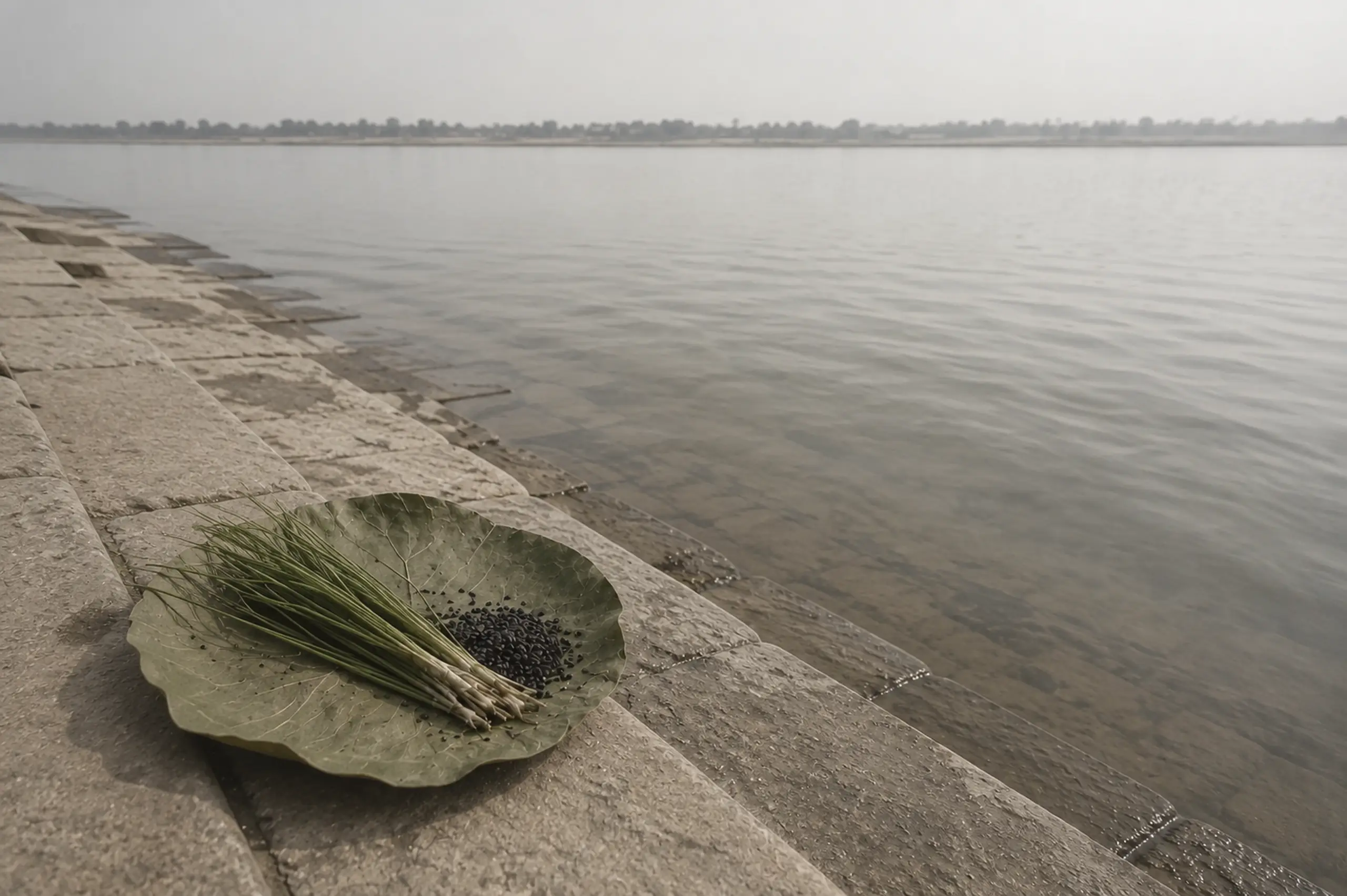 Ancestors honoured during Pitru Paksha with sesame and water offerings at a sacred riverbank