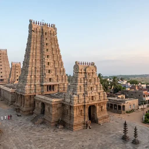 The grand Dravidian gopuram and monumental pillared corridors of Ramanathaswamy Temple in Rameswaram