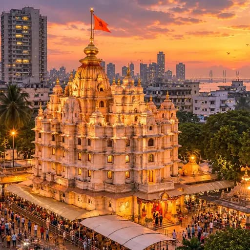 Siddhivinayak temple at Prabhadevi, Mumbai — the gold dome visible above the city streets